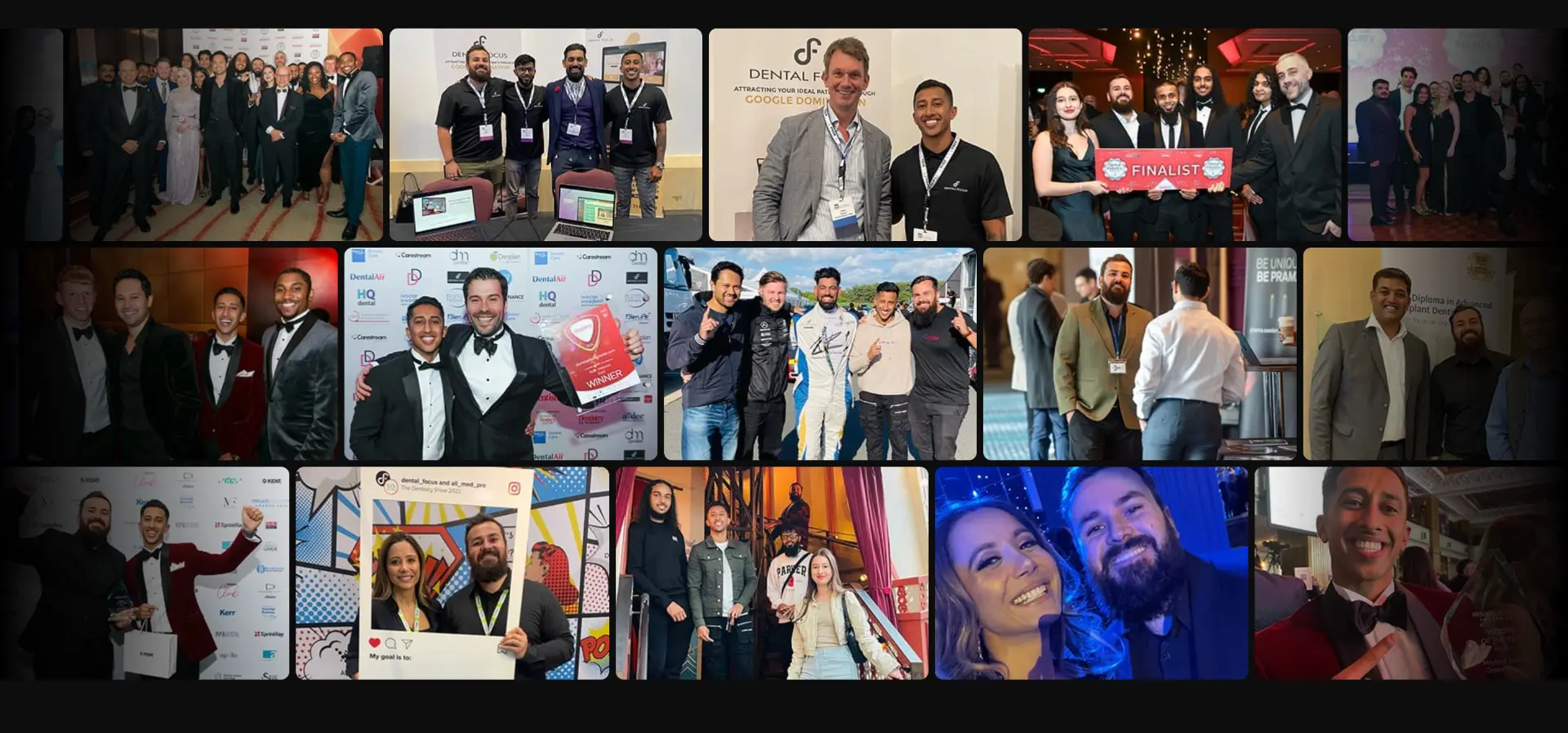 The Dental Focus team celebrating with dental practice clients at awards nights, conferences and events
